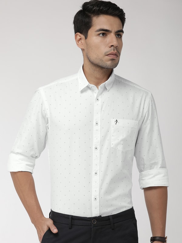 Mens White Oxford Prints Slim Fit Shirt